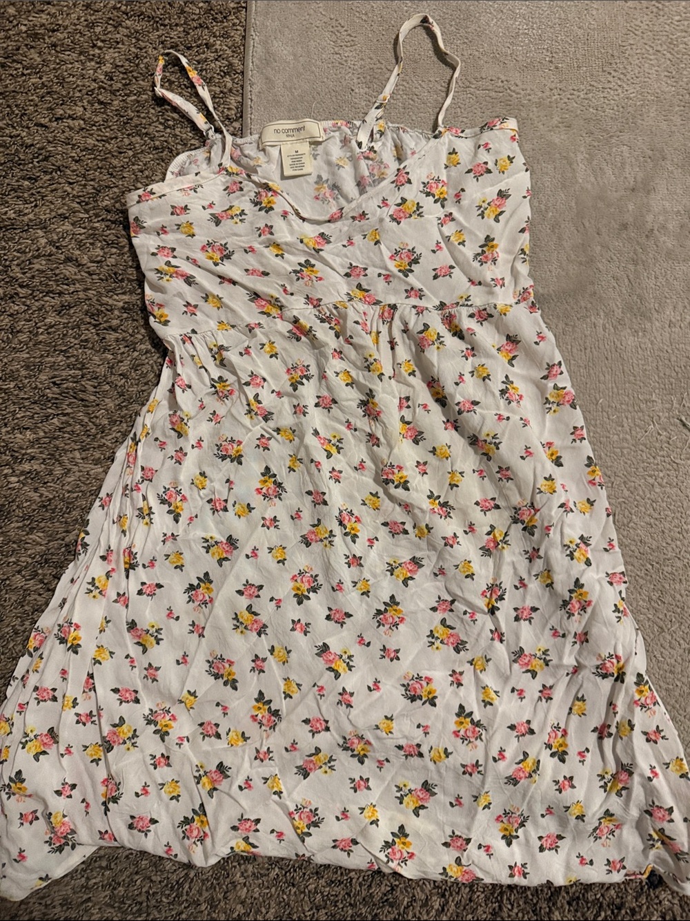no comment floral print white mini dress with pink & yellow flowers